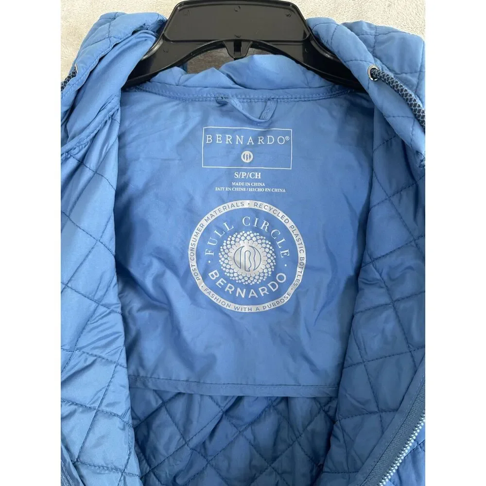 Bernardo Blue Quilted Hooded Jacket Women's Eco-Friendly Full Zip‎ Size Small